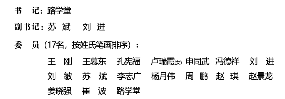 中共曲阜师范大学第九届纪律检查委员会书记、副书记、委员